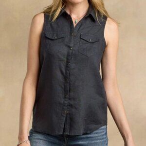 Sundance "Willow" Linen Sleeveless Top Black Large NWT